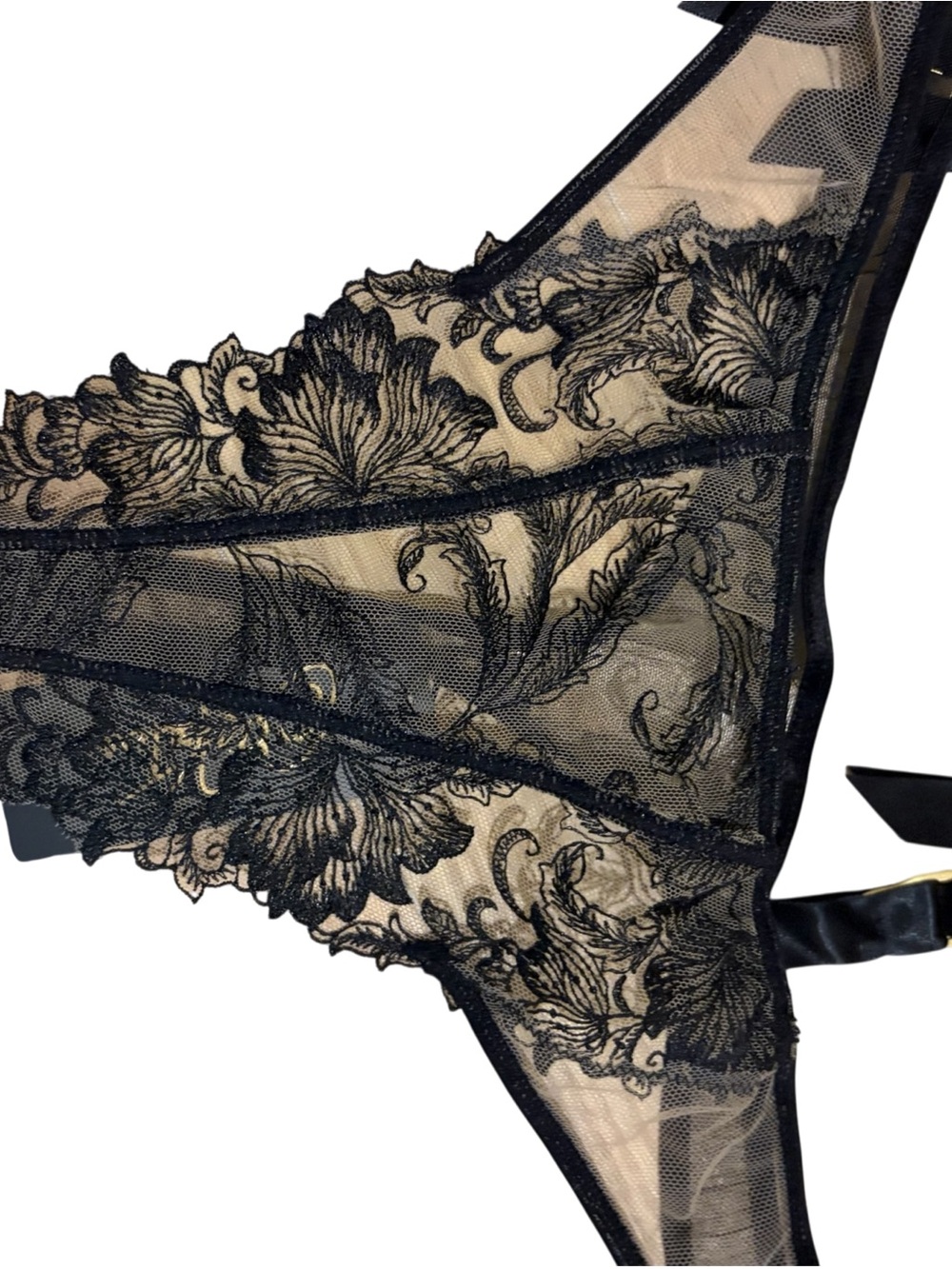 Sheer Black Floral Lace Bikini Panty with Scalloped Edge